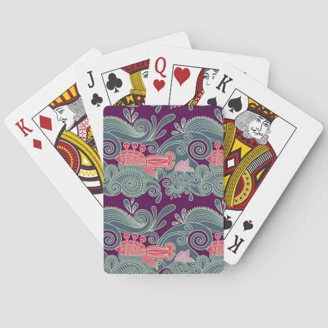 Pattern With Fish And Purple Wave Playing Cards (Back)