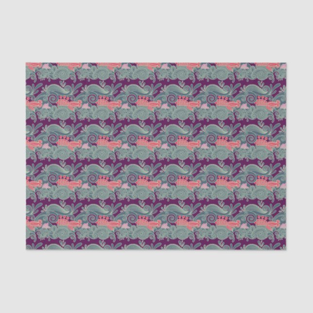 Pattern With Fish And Purple Wave Tissue Paper (Front)