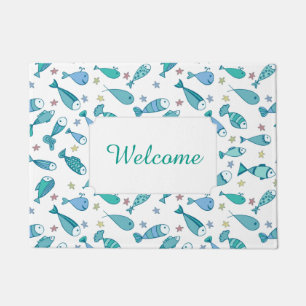 Pattern With Fish And Starfish   Add Your Text Doormat