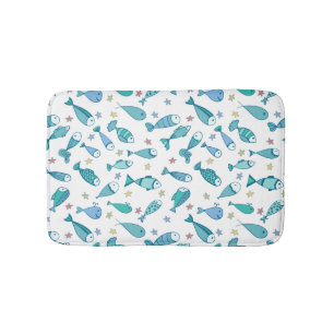 Pattern With Fish And Starfish Bath Mat