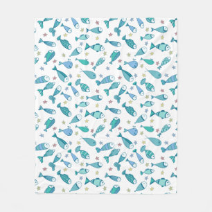 Pattern With Fish And Starfish Fleece Blanket