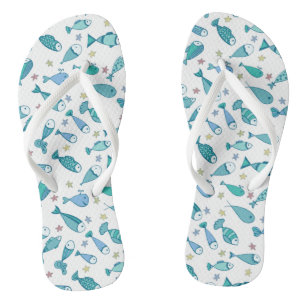 Pattern With Fish And Starfish Jandals