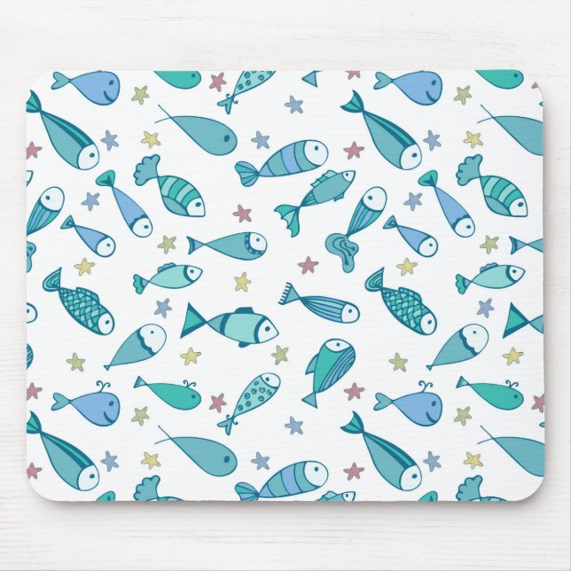 Pattern With Fish And Starfish Mouse Pad (Front)