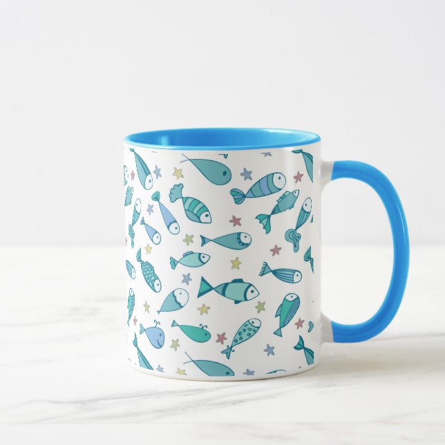 Pattern With Fish And Starfish Mug (Right)