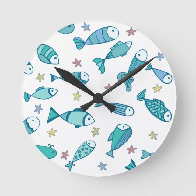 Pattern With Fish And Starfish Round Clock (Front)