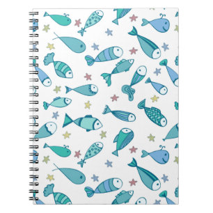 Pattern With Fish And Starfish Spiral Notebook