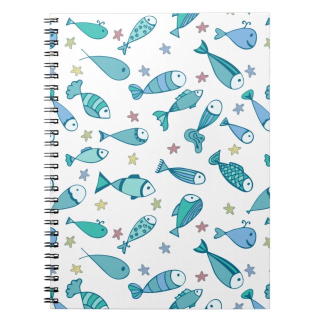 Pattern With Fish And Starfish Spiral Notebook (Front)