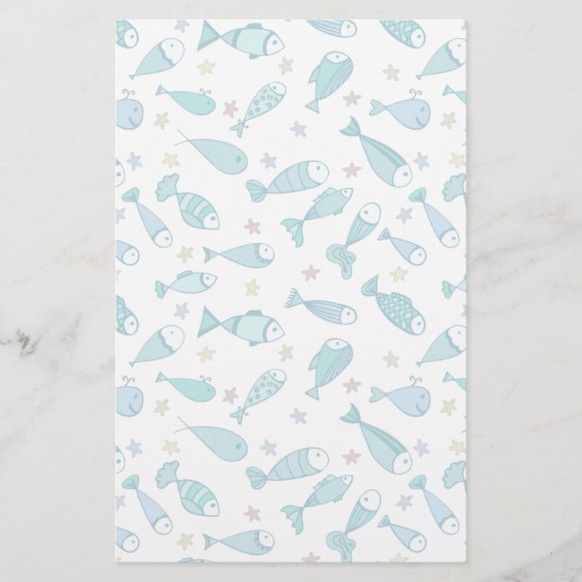 Pattern With Fish And Starfish Stationery (Front)