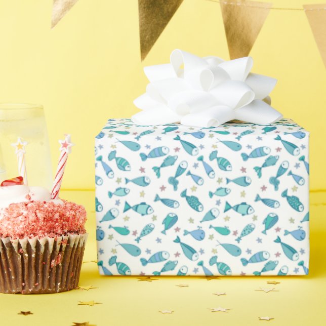 Pattern With Fish And Starfish Wrapping Paper (Birthday Party)