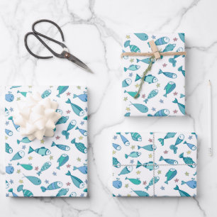 Pattern With Fish And Starfish Wrapping Paper Sheet