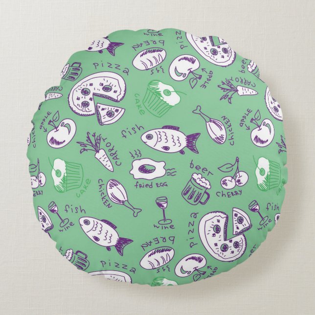 Pattern with Food Round Cushion (Front)