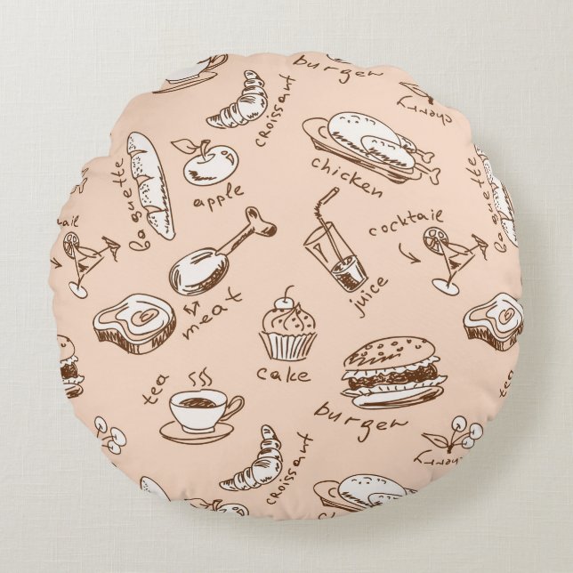 Pattern With Food Round Cushion (Front)