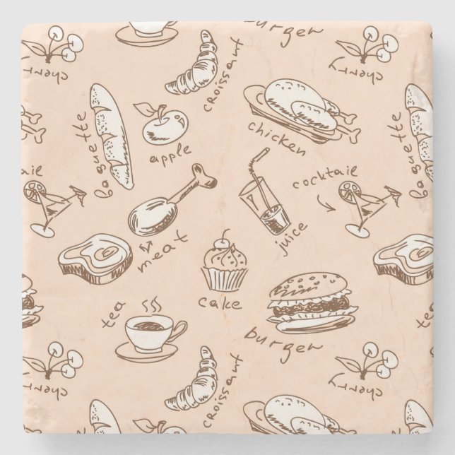 Pattern With Food Stone Coaster (Front)