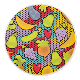 Pattern with fruits and vegetables ceramic knob