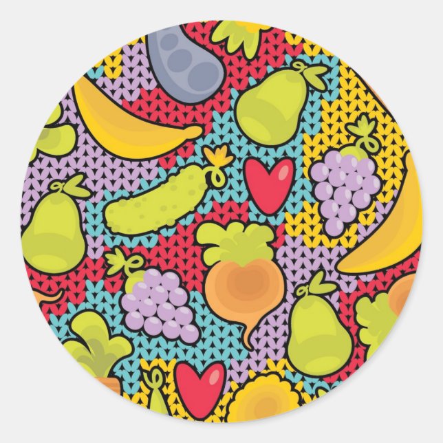 Pattern with fruits and vegetables classic round sticker (Front)