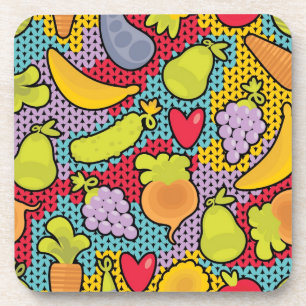 Pattern with fruits and vegetables coaster