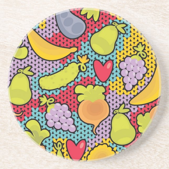 Pattern with fruits and vegetables coaster (Front)