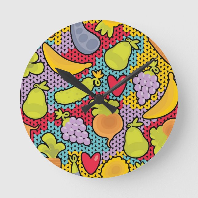 Pattern with fruits and vegetables round clock (Front)