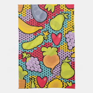 Pattern with fruits and vegetables tea towel