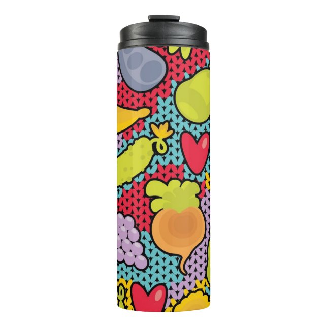 Pattern with fruits and vegetables thermal tumbler (Front)