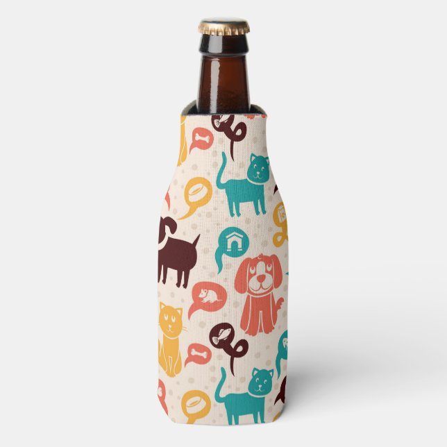 Pattern With Funny Cats And Dogs Bottle Cooler (Bottle Front)