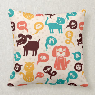 Pattern With Funny Cats And Dogs Cushion