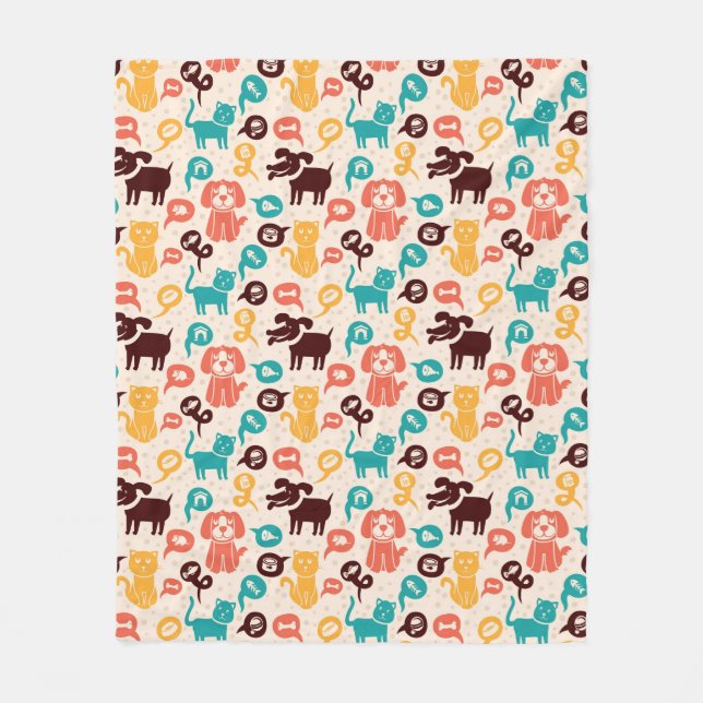 Pattern With Funny Cats And Dogs Fleece Blanket (Front)