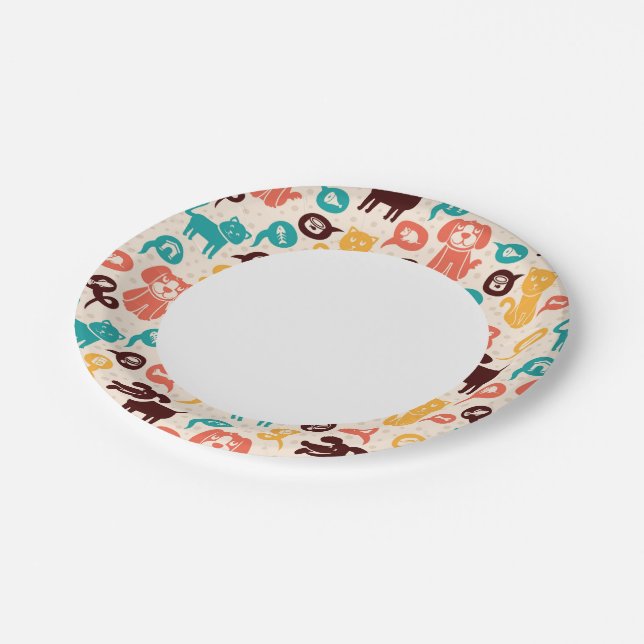 Pattern With Funny Cats And Dogs Paper Plate (Angled)