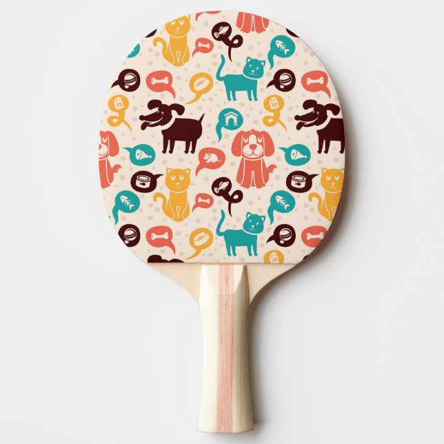 Pattern With Funny Cats And Dogs Ping Pong Paddle (Front)