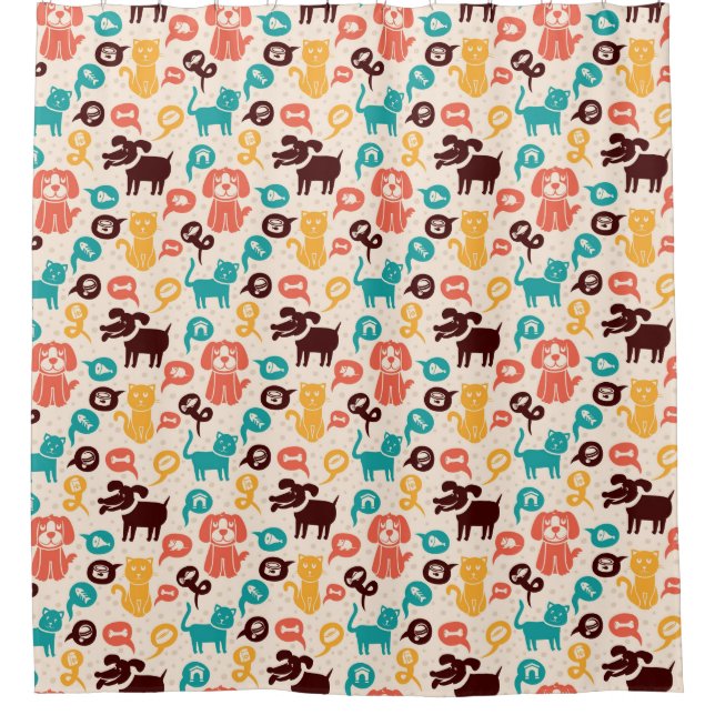 Pattern With Funny Cats And Dogs Shower Curtain (Front)