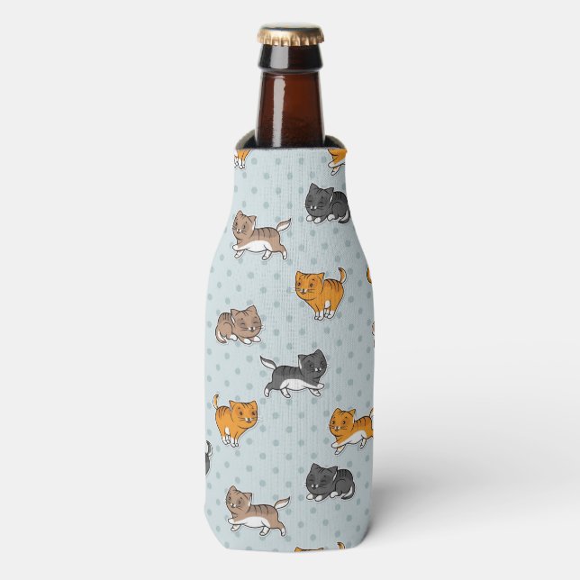 pattern with funny cats bottle cooler (Bottle Front)