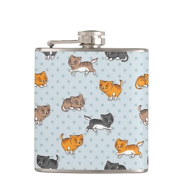 pattern with funny cats hip flask (Front)