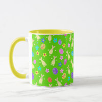 Pattern with funny decorative hares and eggs.