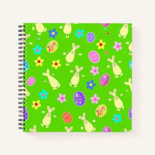 Pattern with funny decorative hares and eggs. notebook