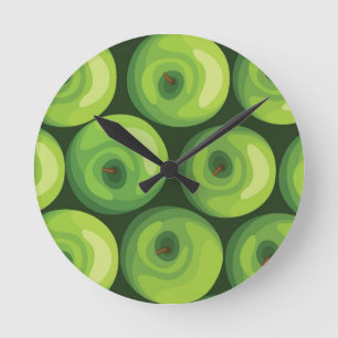 Pattern with Green Apples Round Clock