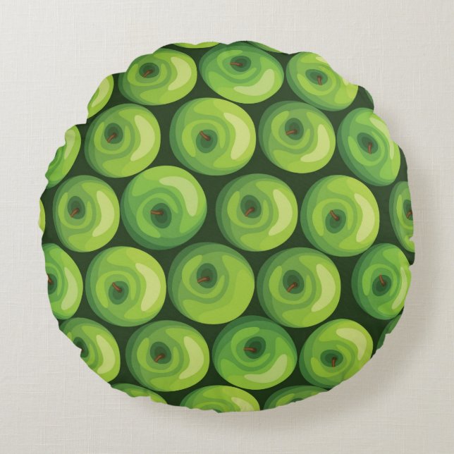 Pattern with Green Apples Round Cushion (Front)
