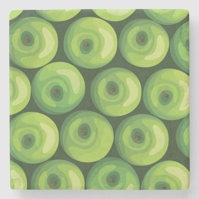 Pattern with Green Apples Stone Coaster (Front)