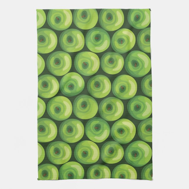 Pattern with Green Apples Tea Towel (Vertical)