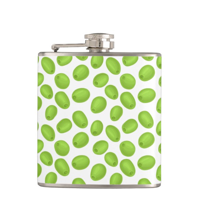 Pattern with  green olives hip flask (Front)