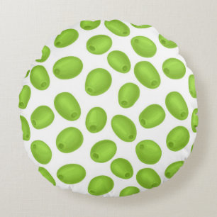 Pattern with  green olives round cushion