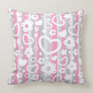 Pattern with Hearts and Flowers Cushion