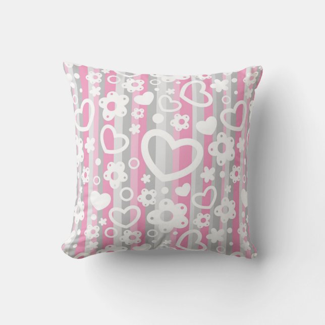 Pattern with Hearts and Flowers Cushion (Front)