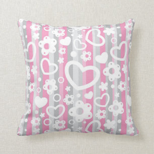 Pattern with Hearts and Flowers Cushion