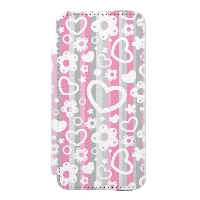 Pattern with Hearts and Flowers Incipio iPhone Wallet Case (Folio Front)
