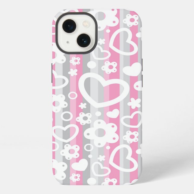 Pattern with Hearts and Flowers iPhone Case (Back)