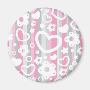 Pattern with Hearts and Flowers Magnet