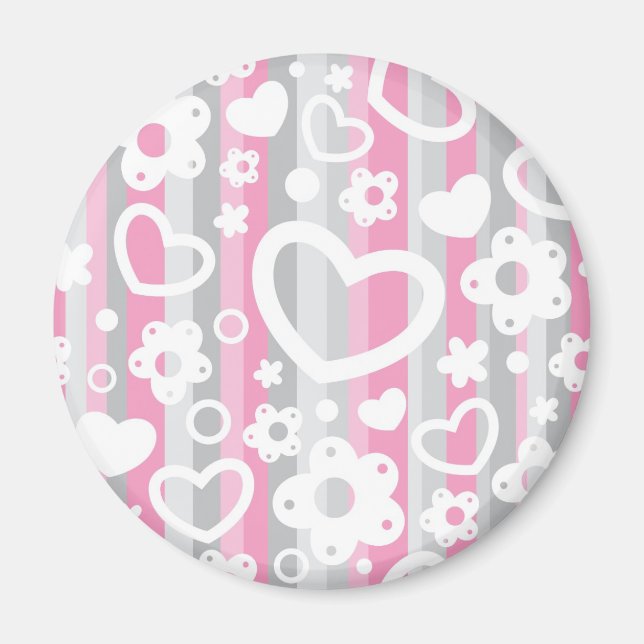 Pattern with Hearts and Flowers Magnet (Front)