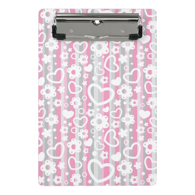 Pattern with Hearts and Flowers Mini Clipboard (Front)