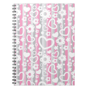 Pattern with Hearts and Flowers Spiral Notebook