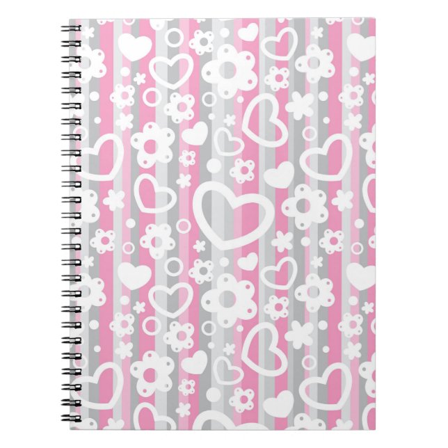 Pattern with Hearts and Flowers Spiral Notebook (Front)